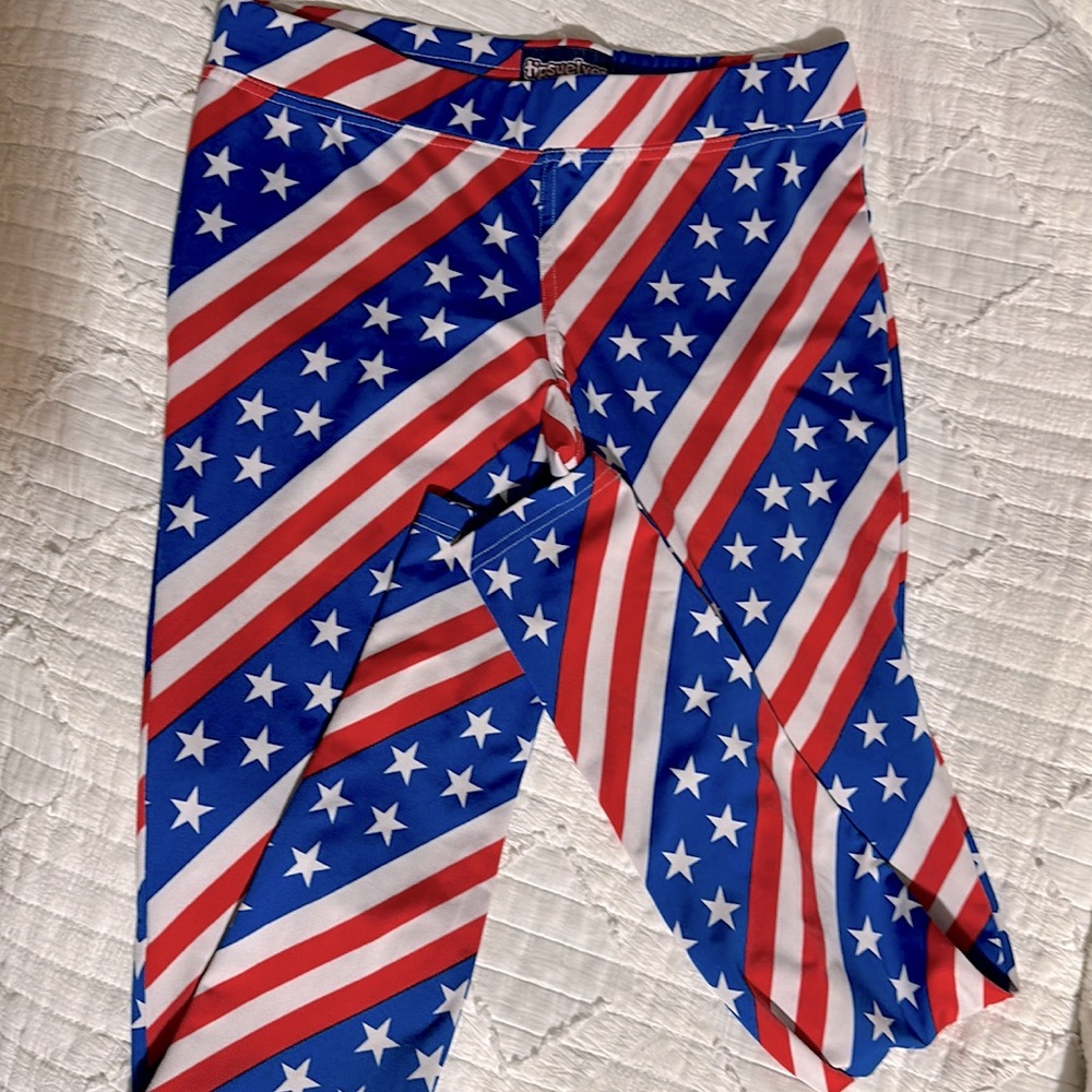 Tipsy elves size M red white blue flag leggings